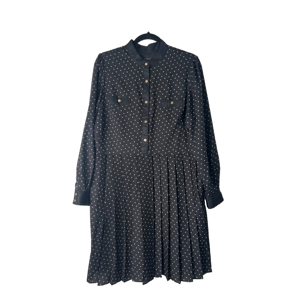 Ann Taylor Pleated Shirtdress Size 14 Black Cream Geo Diamond Print Button Front